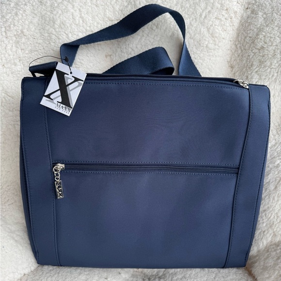Maxx New York Microfiber Compartment Zip Top Bag Crossbody Navy TG, new with tag - Picture 1 of 8